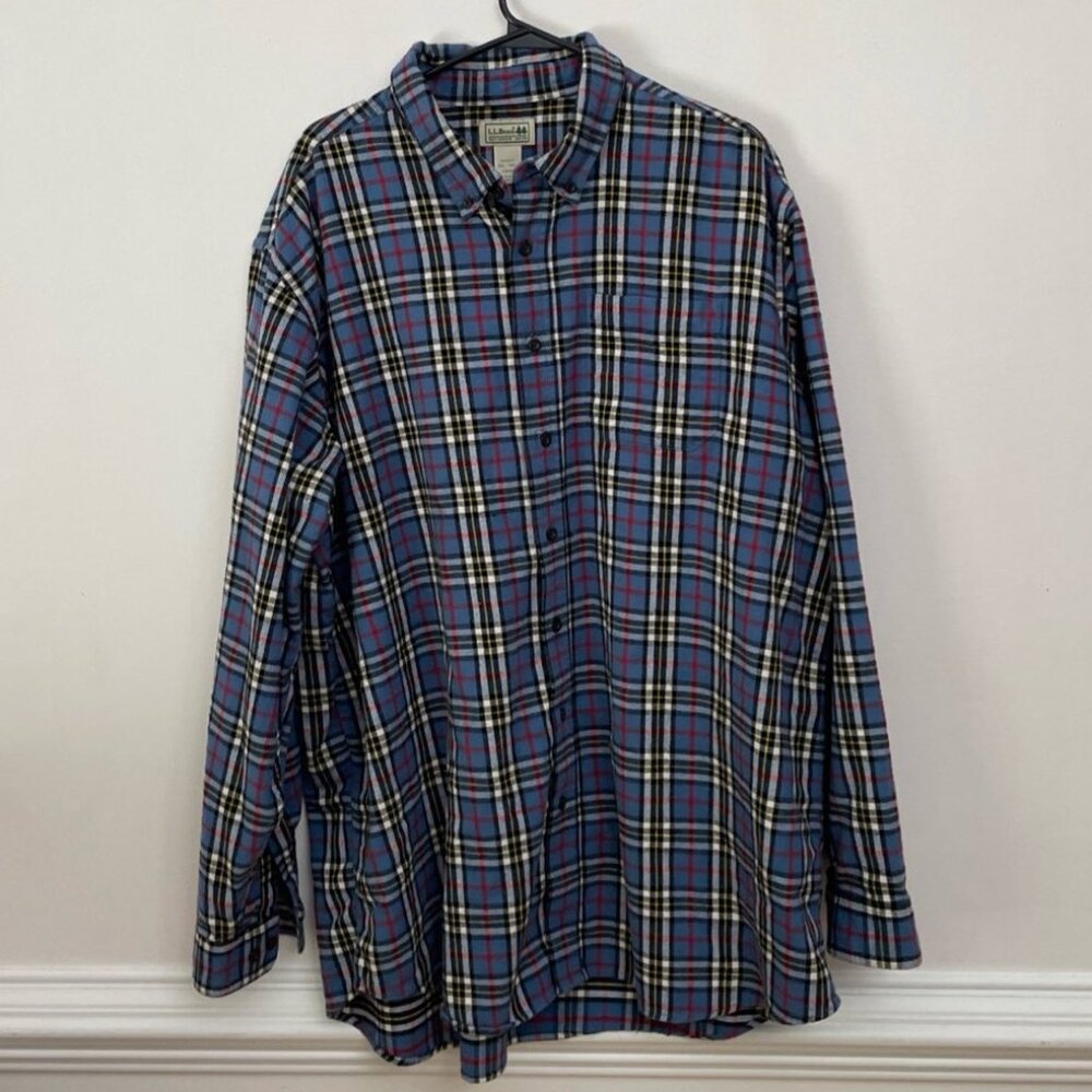LL Bean Plaid Flannel Shirt Men XXL Tall Blue Red Yellow Black Cotton‎